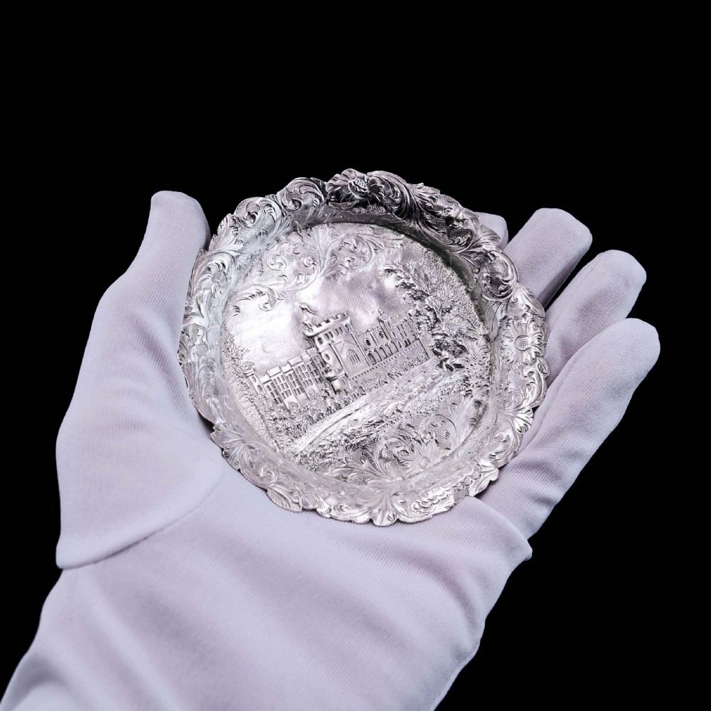 Antique Solid Sterling Silver 'Castle Top' Dish/Pin Tray, Windsor Castle - Taylor & Perry 1843 View X
