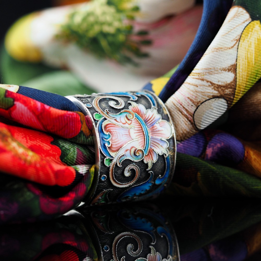 Antique Russian Silver Cloisonne Enamel Scarf/Napkin Ring - c.1900 View II