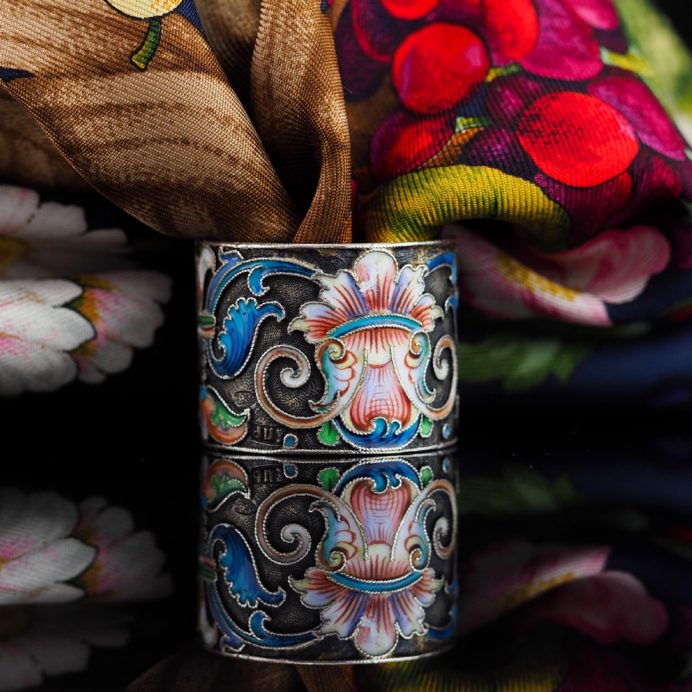 Antique Russian Silver Cloisonne Enamel Scarf/Napkin Ring - c.1900 View V