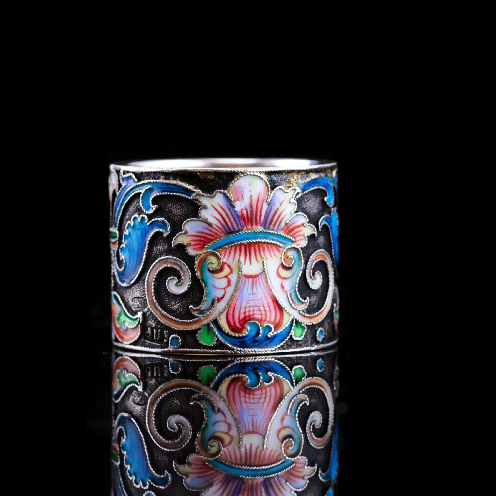 Antique Russian Silver Cloisonne Enamel Scarf/Napkin Ring - c.1900 View XI