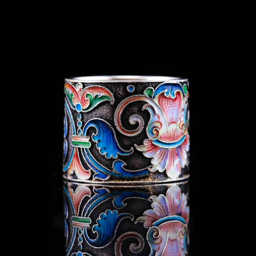 Antique Russian Silver Cloisonne Enamel Scarf/Napkin Ring - c.1900 View XIII