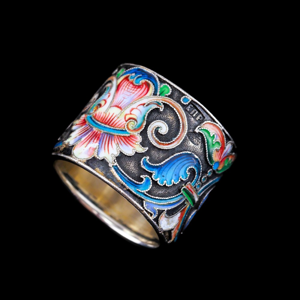 Antique Russian Silver Cloisonne Enamel Scarf/Napkin Ring - c.1900 View XV