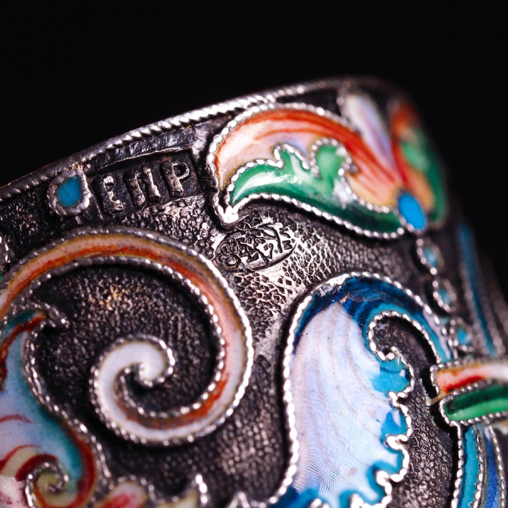 Antique Russian Silver Cloisonne Enamel Scarf/Napkin Ring - c.1900 View XVI
