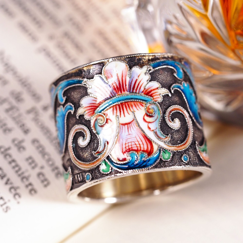 Antique Russian Silver Cloisonne Enamel Scarf/Napkin Ring - c.1900 View XVII