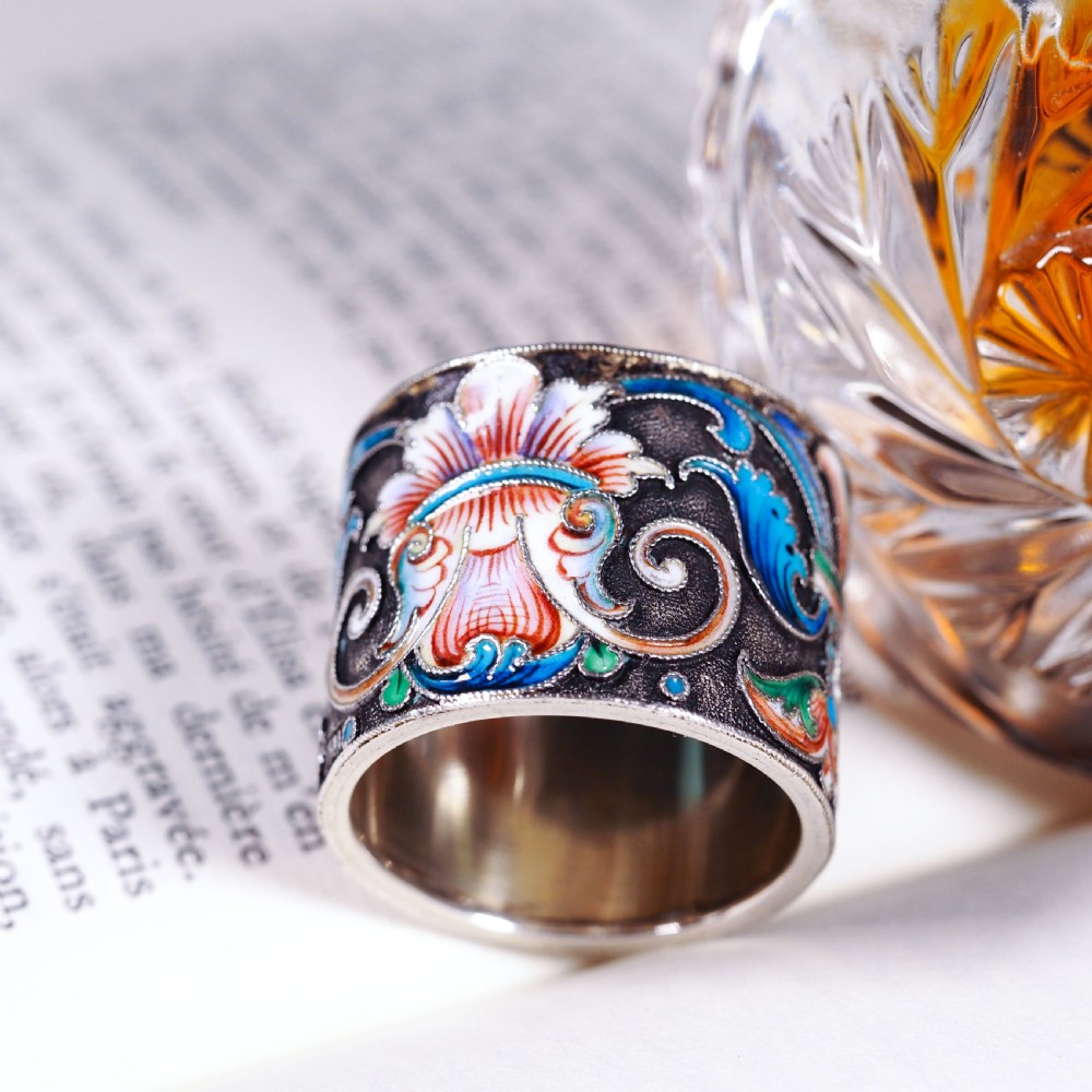 Antique Russian Silver Cloisonne Enamel Scarf/Napkin Ring - c.1900 View XVIII