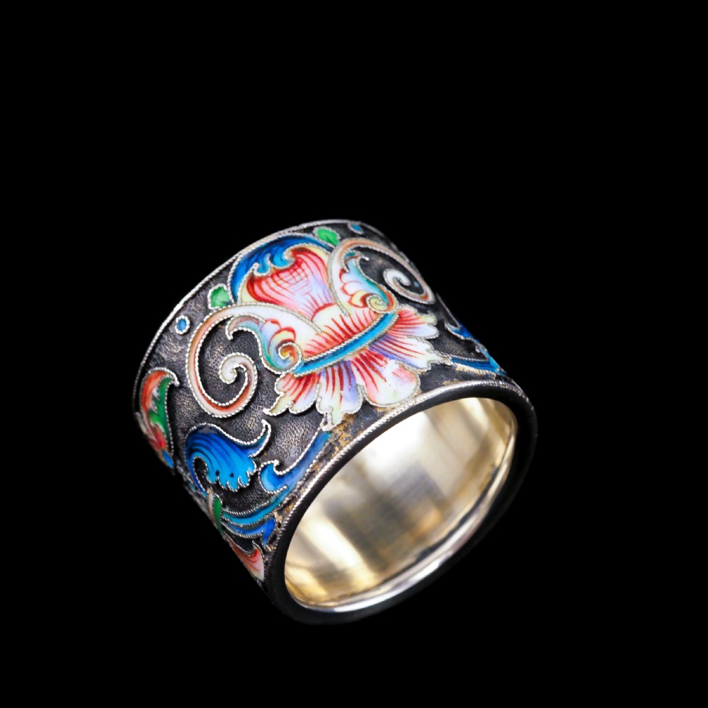 Antique Russian Silver Cloisonne Enamel Scarf/Napkin Ring - c.1900 View XIX