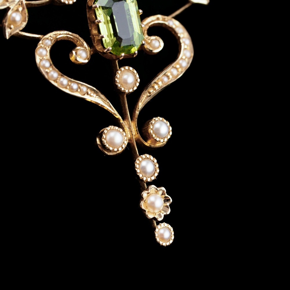 Antique Edwardian 15ct Gold Peridot & Pearl Necklace/Pendant - c.1910 View XII