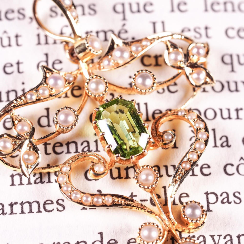 Antique Edwardian 15ct Gold Peridot & Pearl Necklace/Pendant - c.1910 View XXII