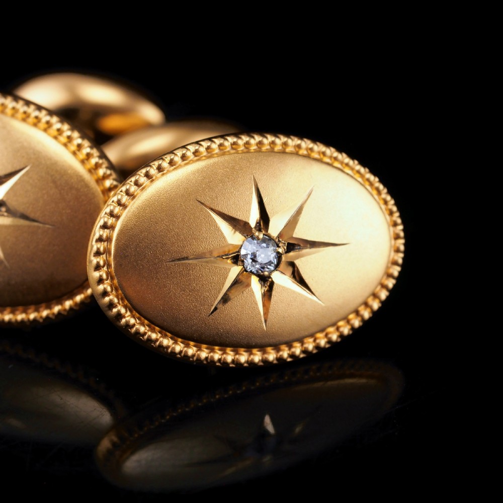Antique Victorian Diamond & 14ct Gold Star Cufflinks - c.1880 View II
