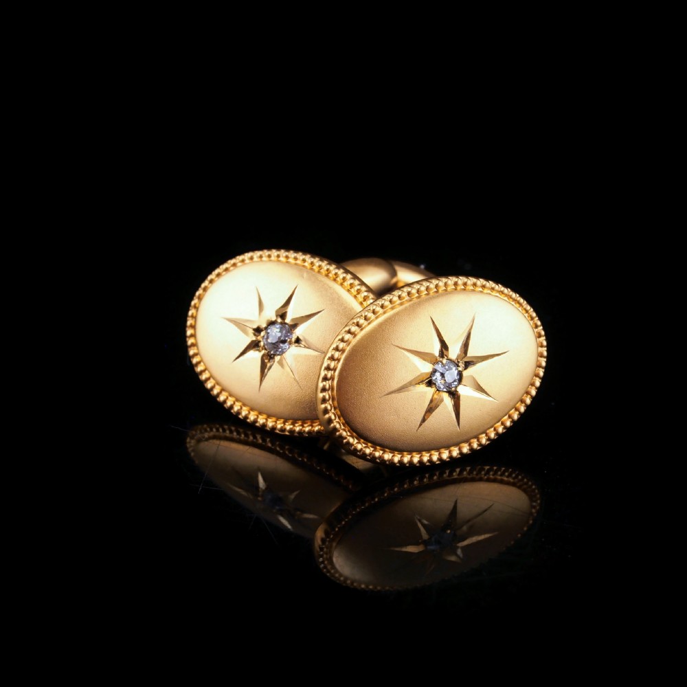 Antique Victorian Diamond & 14ct Gold Star Cufflinks - c.1880 View III