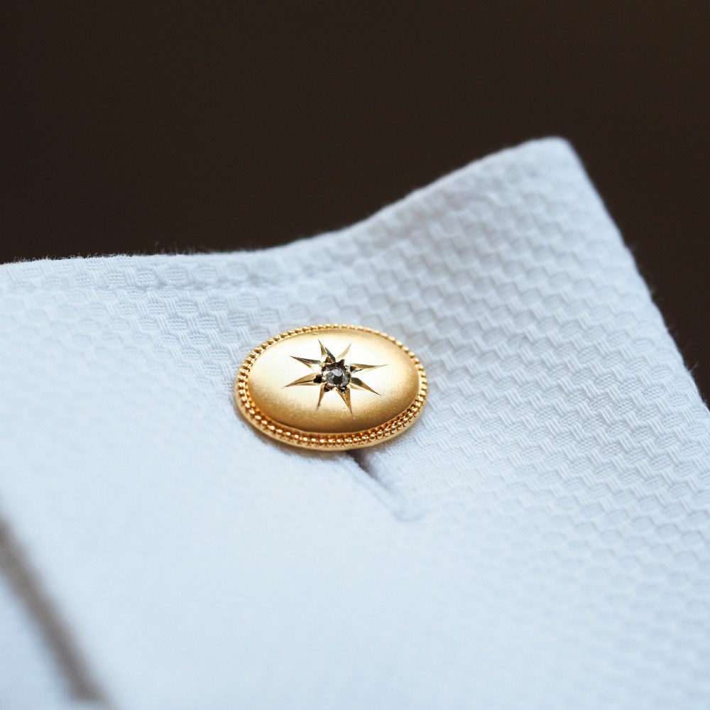 Antique Victorian Diamond & 14ct Gold Star Cufflinks - c.1880 View VI