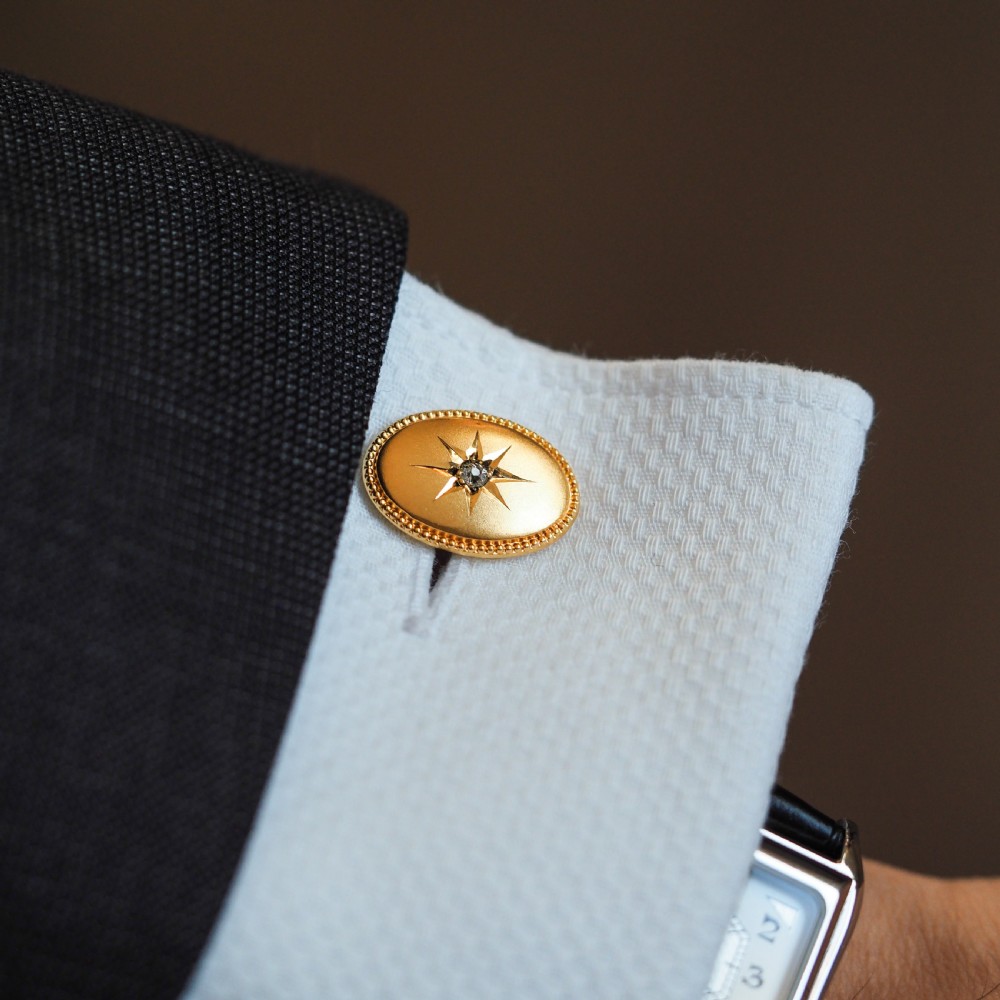 Antique Victorian Diamond & 14ct Gold Star Cufflinks - c.1880 View VII