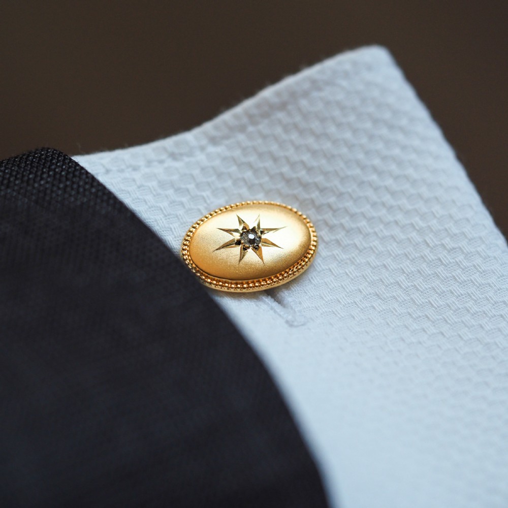 Antique Victorian Diamond & 14ct Gold Star Cufflinks - c.1880 View X