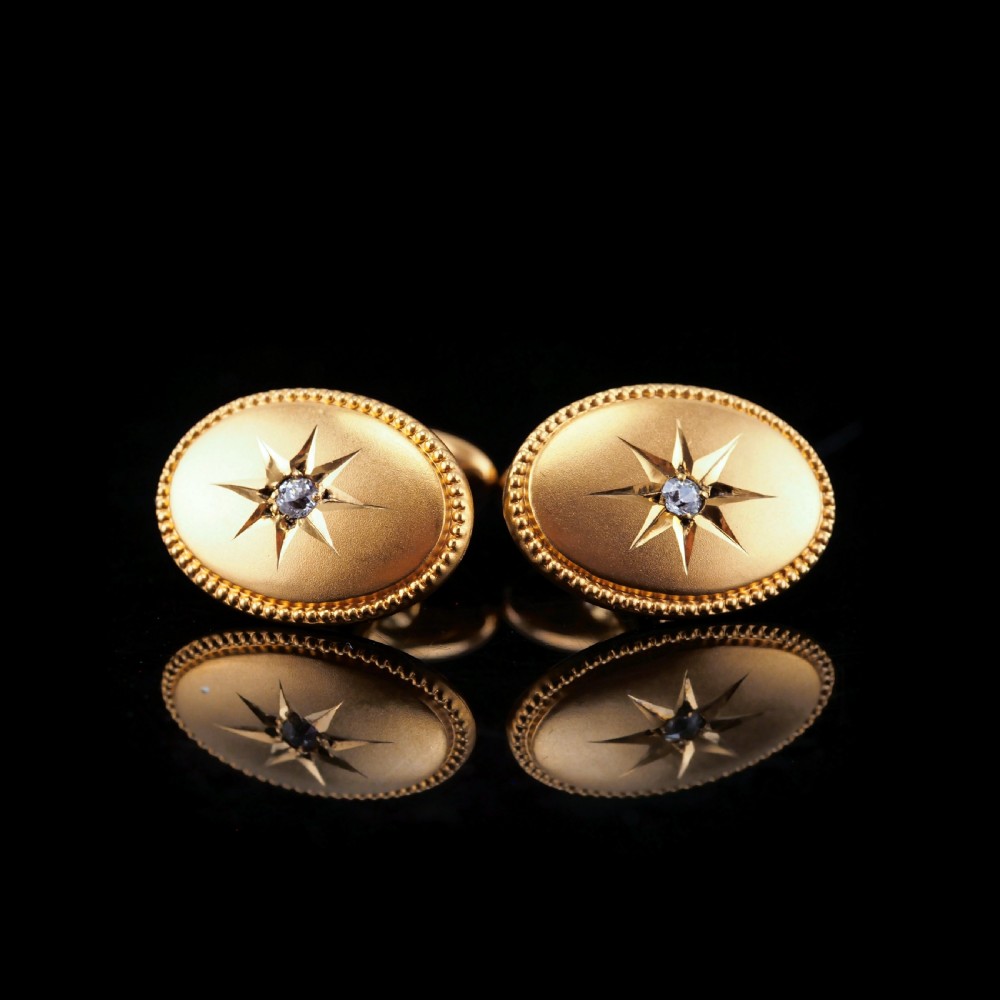 Antique Victorian Diamond & 14ct Gold Star Cufflinks - c.1880 View XI