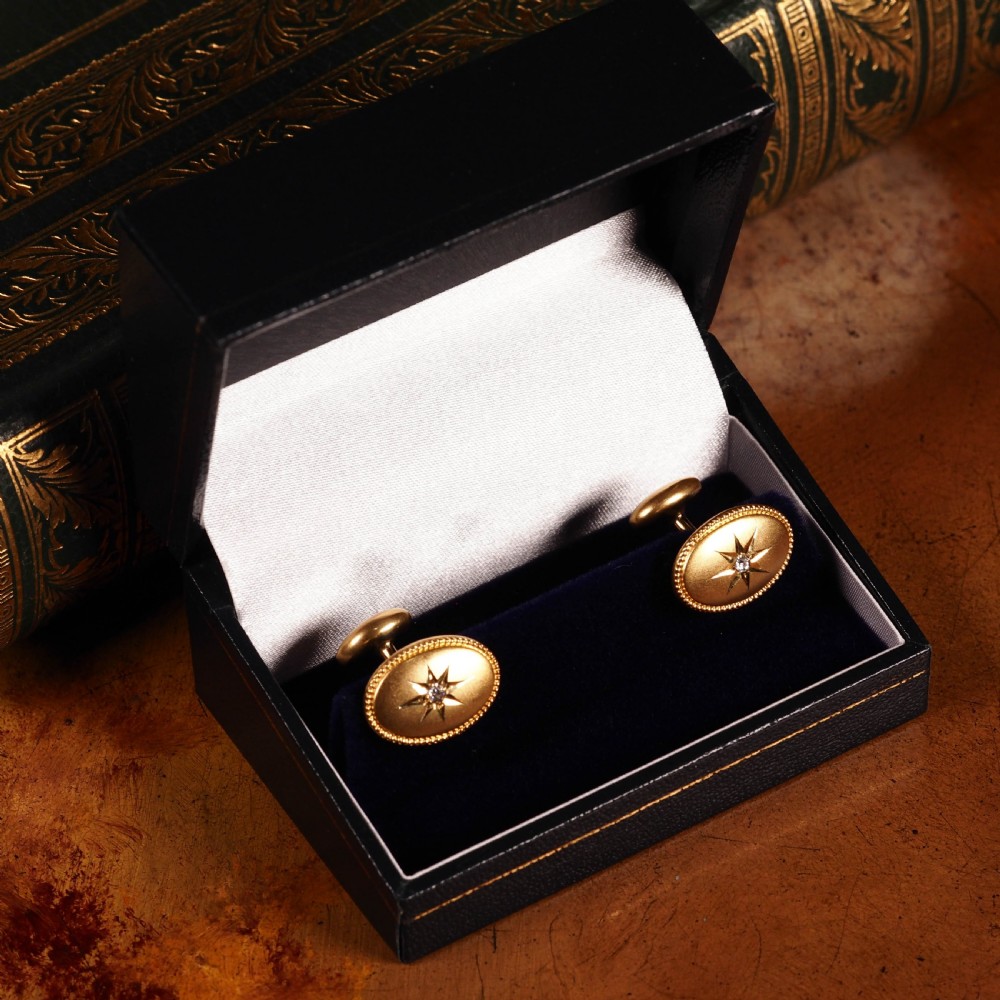 Antique Victorian Diamond & 14ct Gold Star Cufflinks - c.1880 View XII