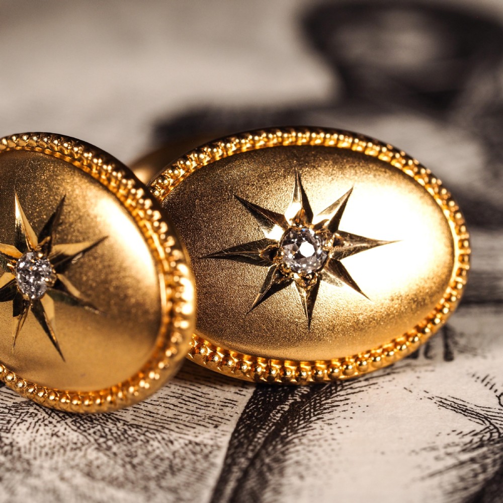 Antique Victorian Diamond & 14ct Gold Star Cufflinks - c.1880 View XIV