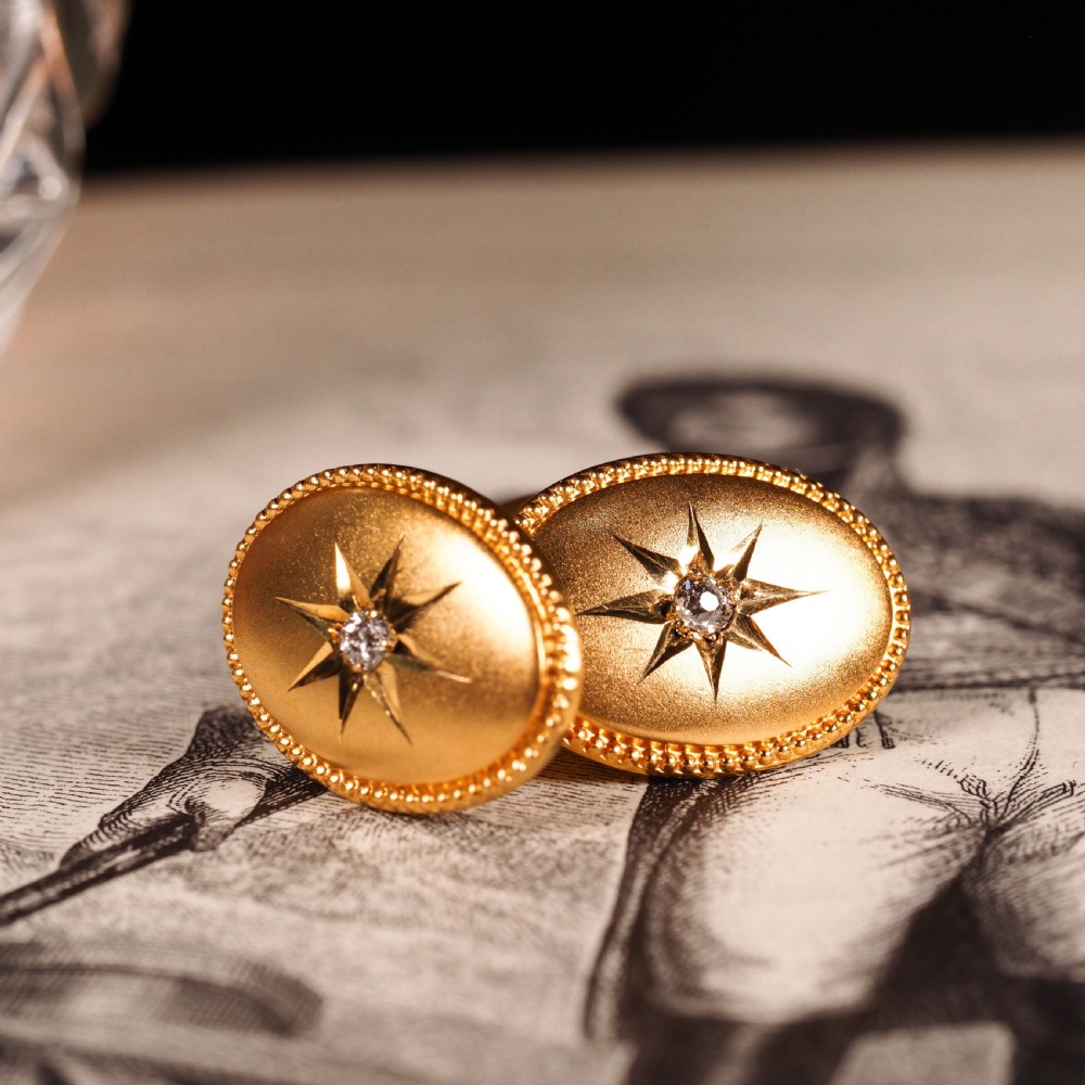 Antique Victorian Diamond & 14ct Gold Star Cufflinks - c.1880 View XV