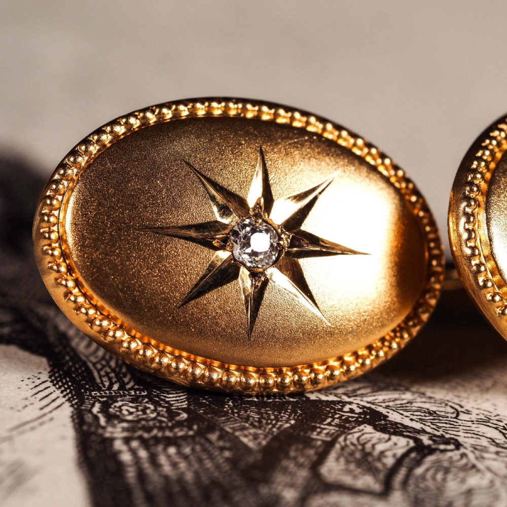 Antique Victorian Diamond & 14ct Gold Star Cufflinks - c.1880 View XVI