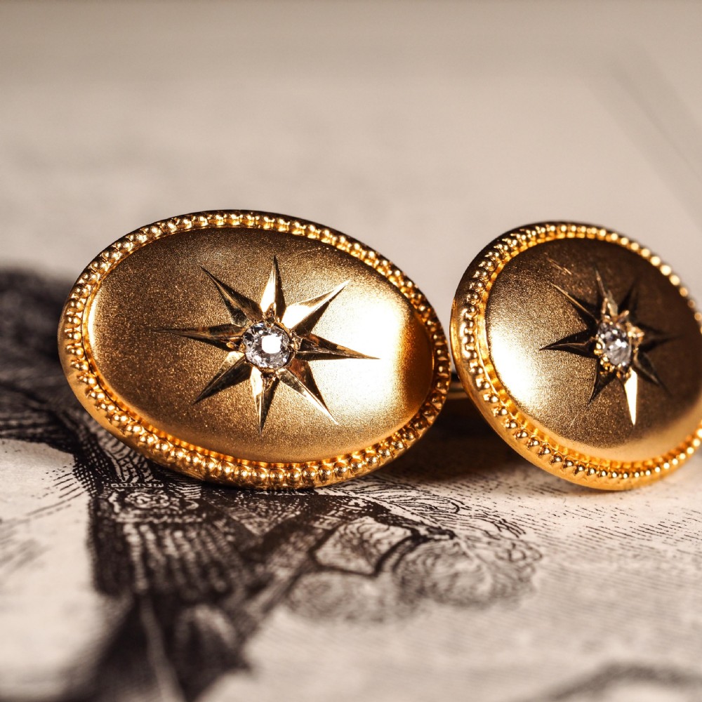 Antique Victorian Diamond & 14ct Gold Star Cufflinks - c.1880 View XVII