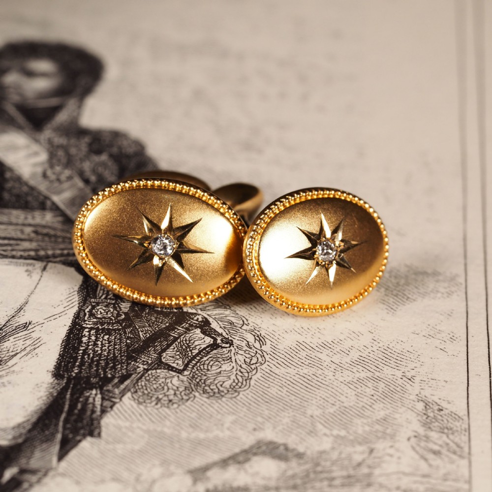Antique Victorian Diamond & 14ct Gold Star Cufflinks - c.1880 View XVIII