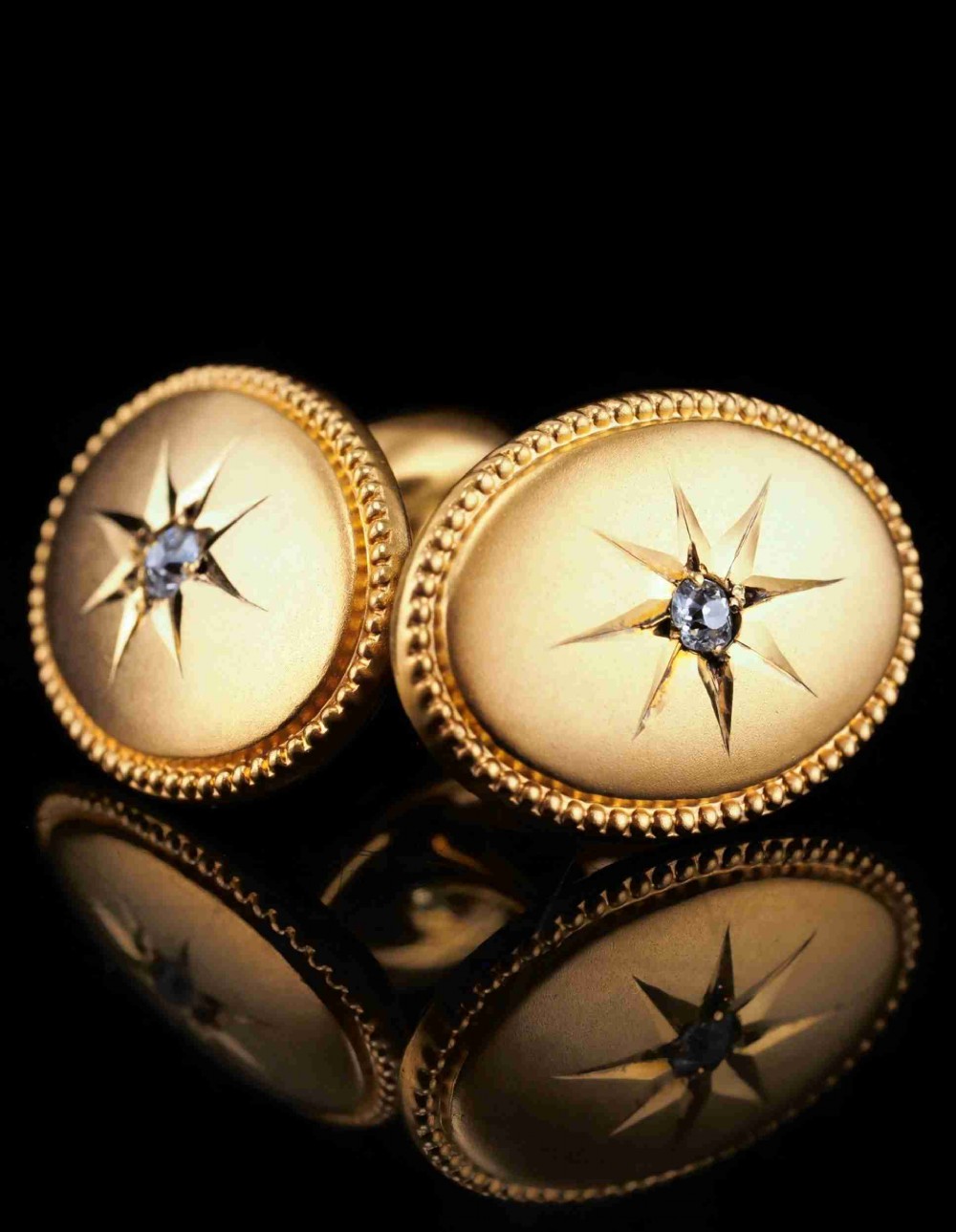 Antique Victorian Diamond & 14ct Gold Star Cufflinks - c.1880