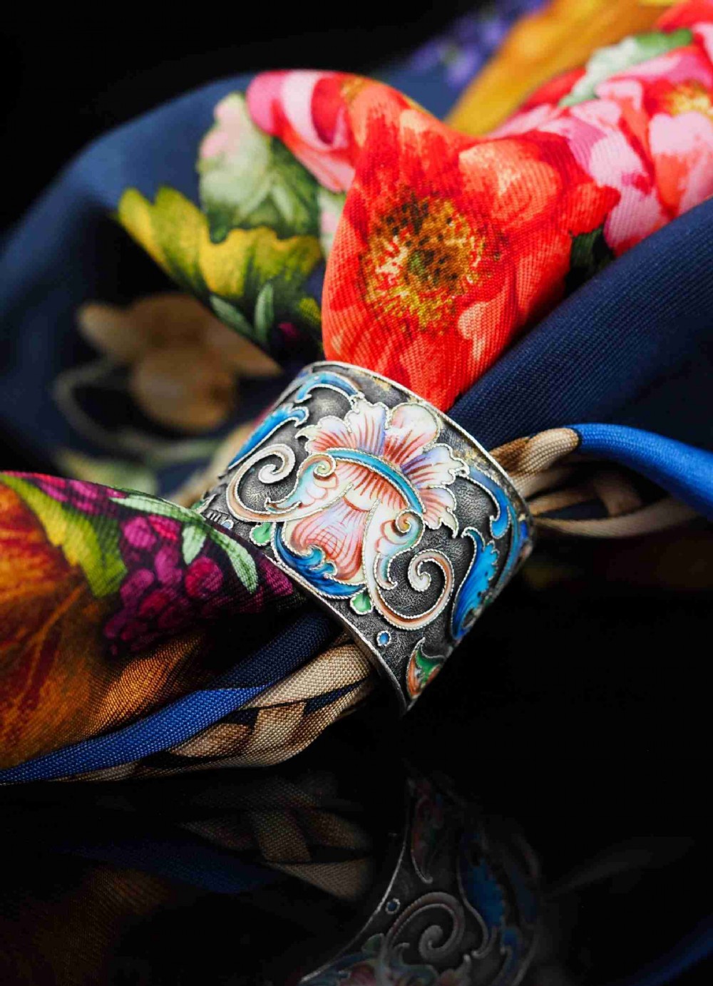 Antique Russian Silver Cloisonne Enamel Scarf/Napkin Ring - c.1900