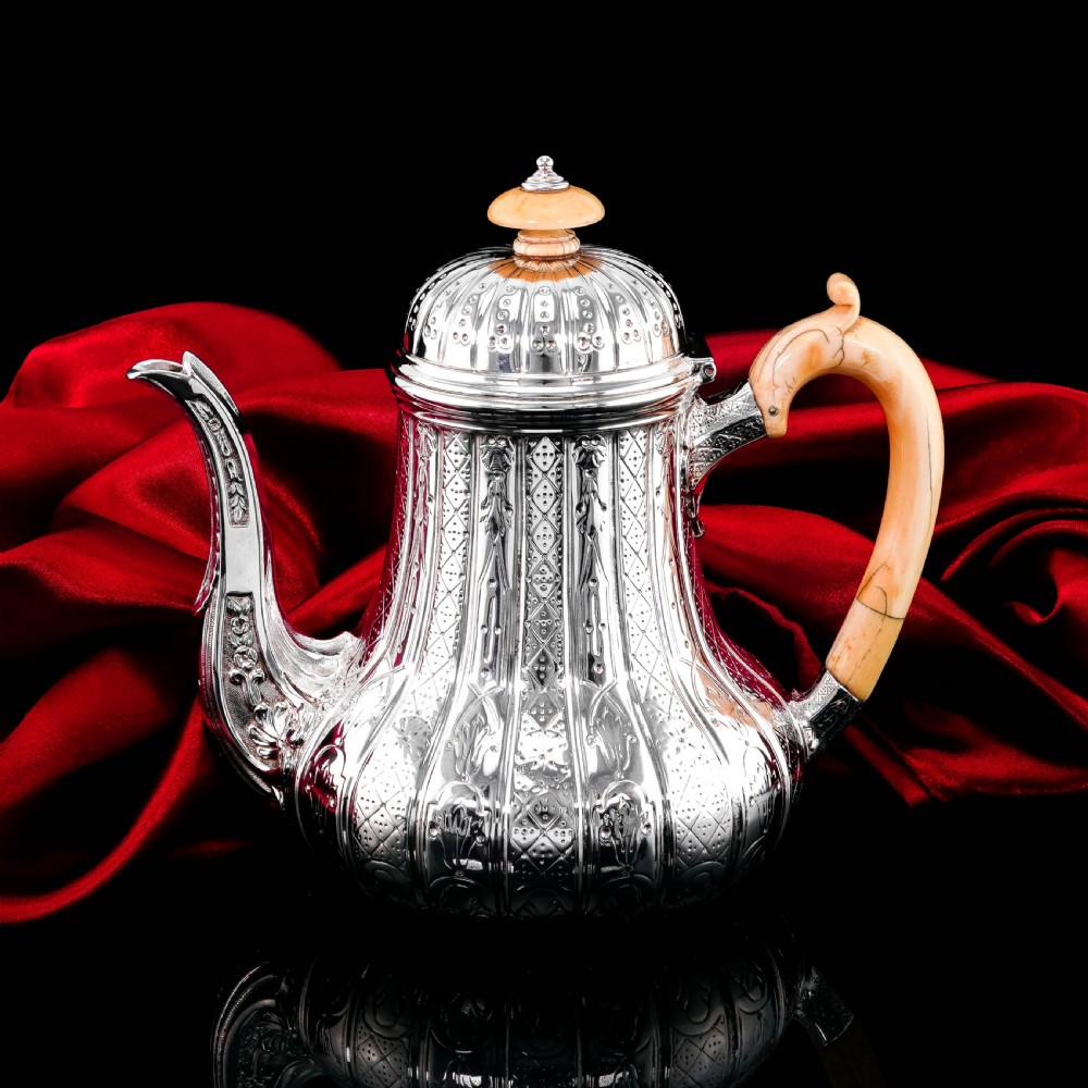 Antique Solid Silver Coffee Pot with Abercorn Pattern - Robert Garrard 1866