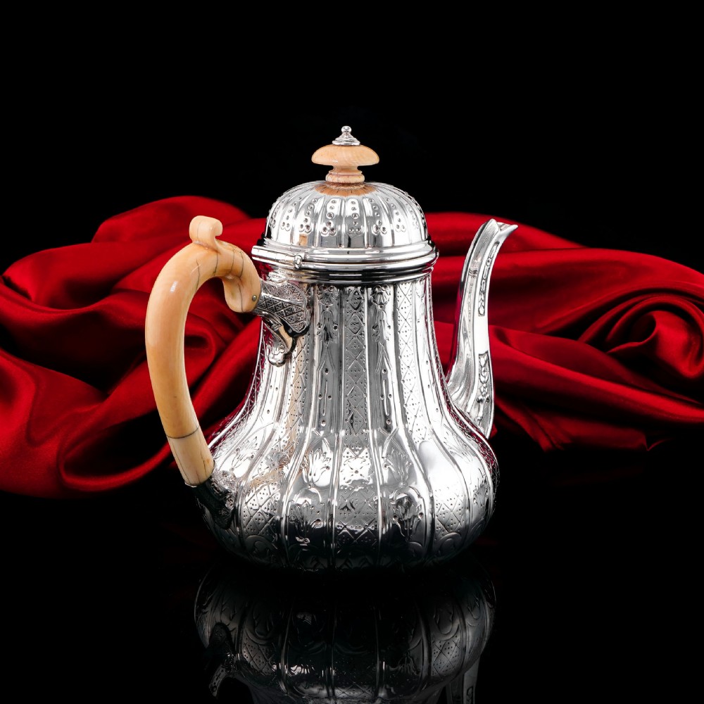 Antique Solid Silver Coffee Pot with Abercorn Pattern - Robert Garrard 1866 View IV