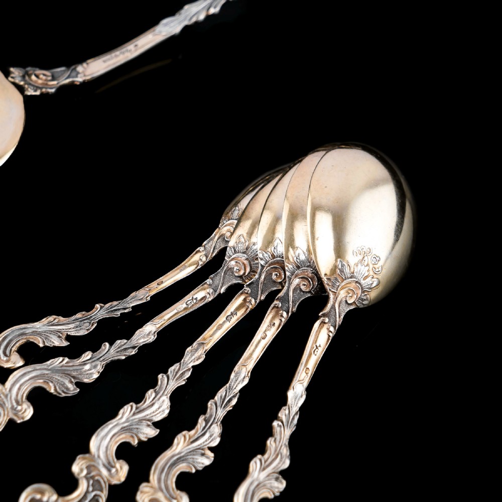 Antique German Solid Silver Icecream Server & Spoons in Rococo Style - c.1900 View VII