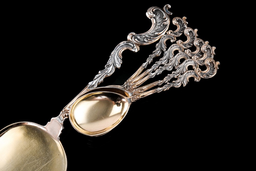 Antique German Solid Silver Icecream Server & Spoons in Rococo Style - c.1900 View VIII