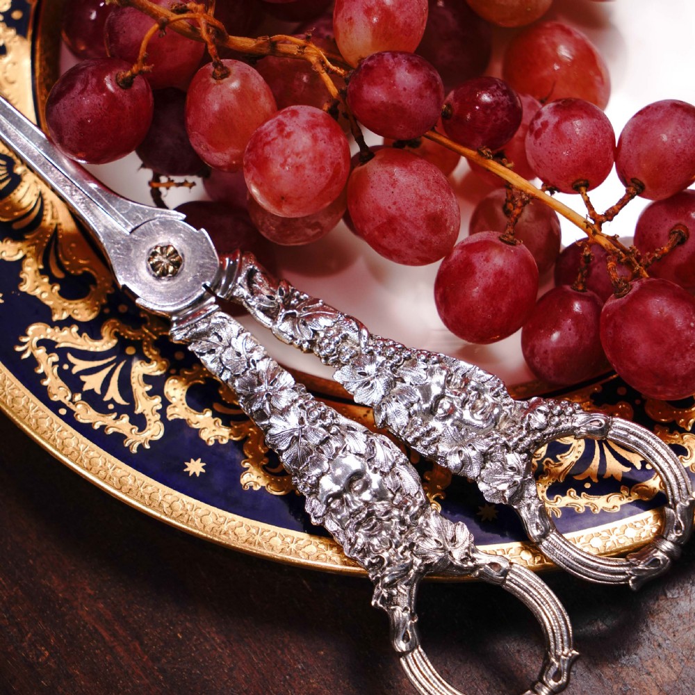 Magnificent Antique Georgian Solid Silver Grape Scissors/Shears with Figural Bacchanalia Masks - London c.1830 View XX