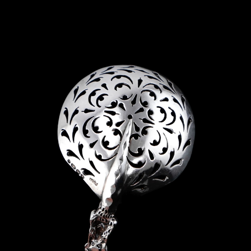 Rare Antique Victorian Solid Silver Sugar Sifter/Caster Spoon with Figural Terminal - 1854 View IV