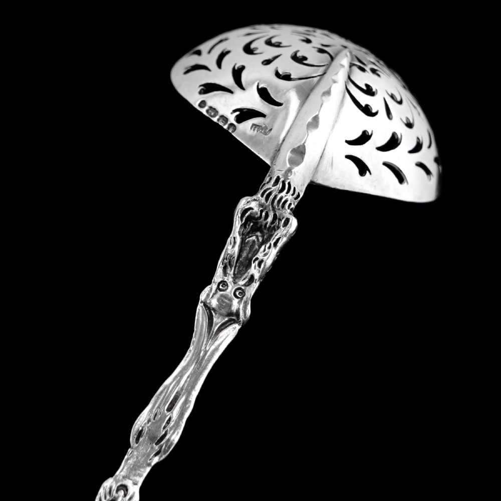 Rare Antique Victorian Solid Silver Sugar Sifter/Caster Spoon with Figural Terminal - 1854 View V