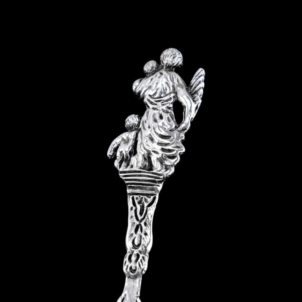 Rare Antique Victorian Solid Silver Sugar Sifter/Caster Spoon with Figural Terminal - 1854 View VII