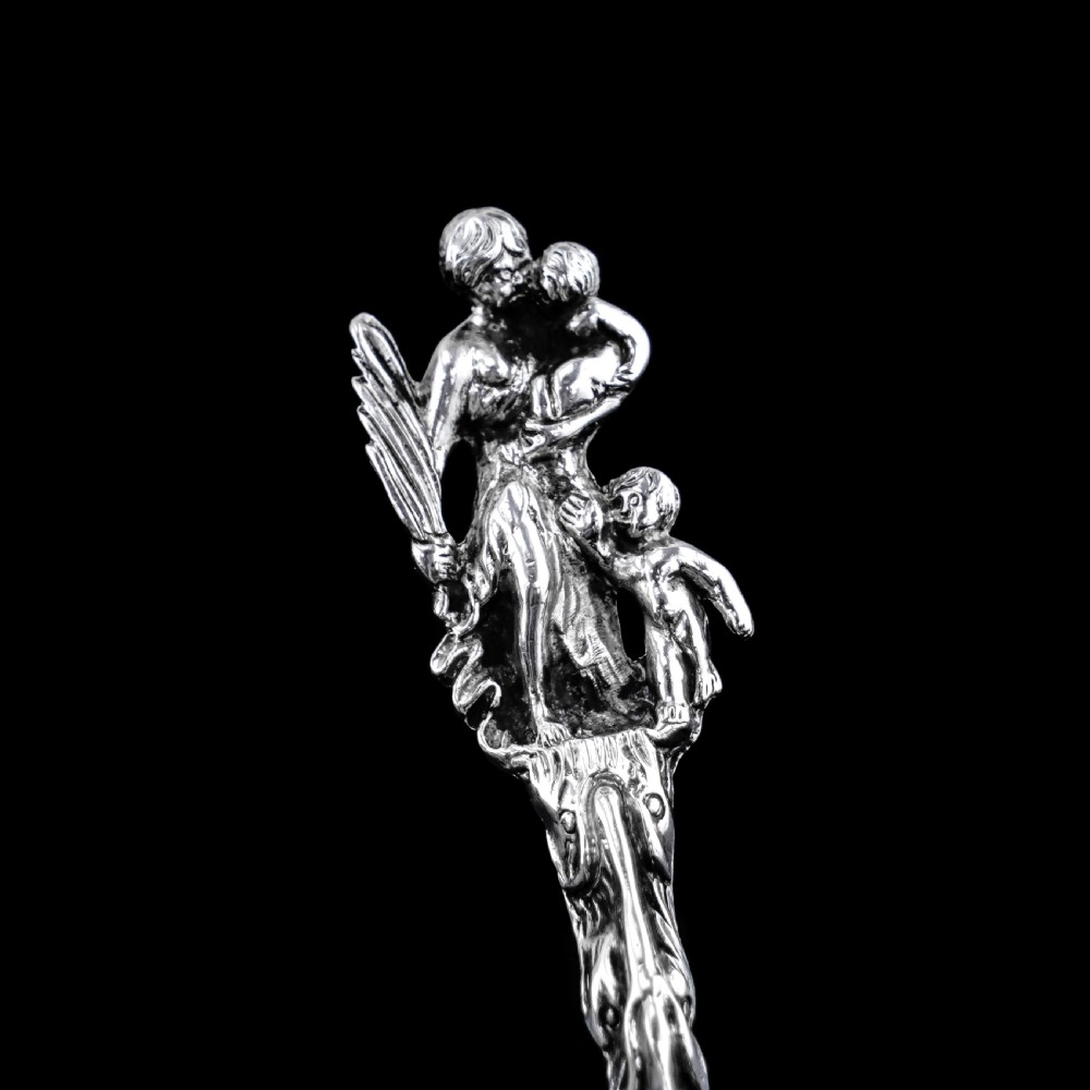 Rare Antique Victorian Solid Silver Sugar Sifter/Caster Spoon with Figural Terminal - 1854 View IX