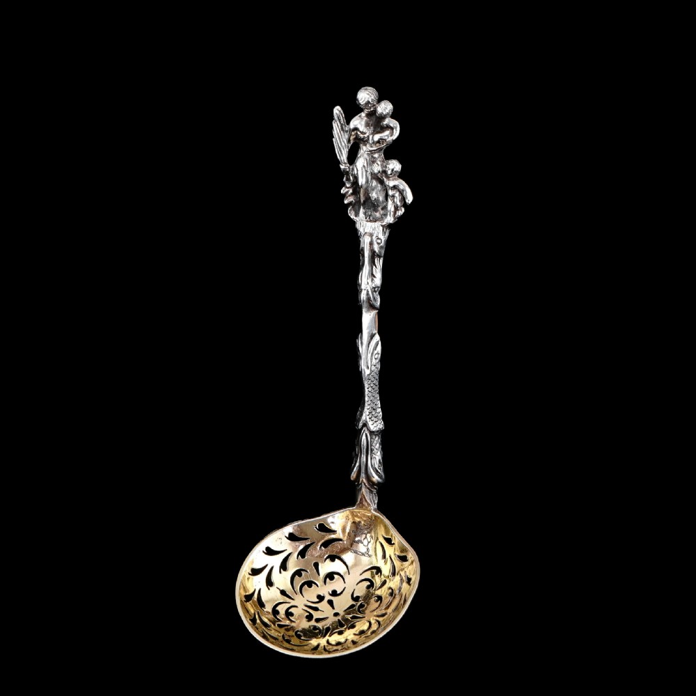 Rare Antique Victorian Solid Silver Sugar Sifter/Caster Spoon with Figural Terminal - 1854 View XIII