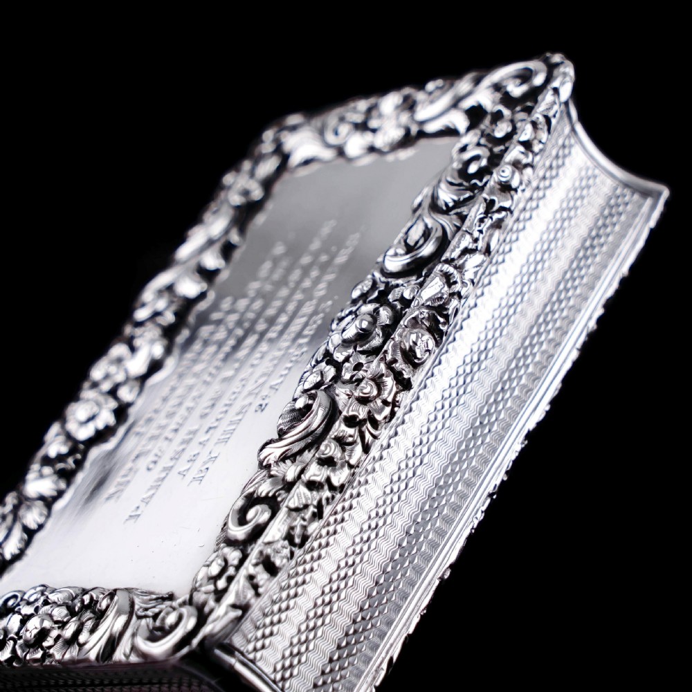 Antique Georgian Silver Table Snuff Box with Engine Turned & Floral Border Decorations - 1829 View II