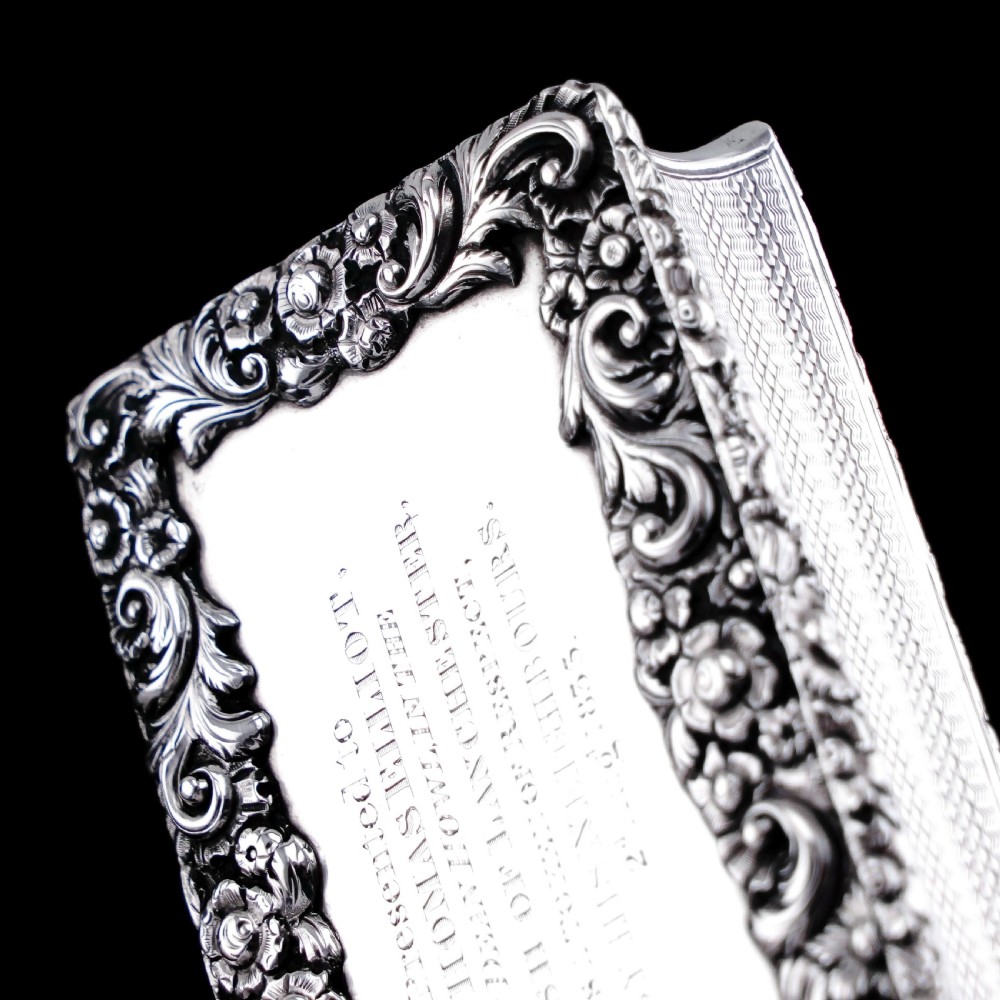 Antique Georgian Silver Table Snuff Box with Engine Turned & Floral Border Decorations - 1829 View VI