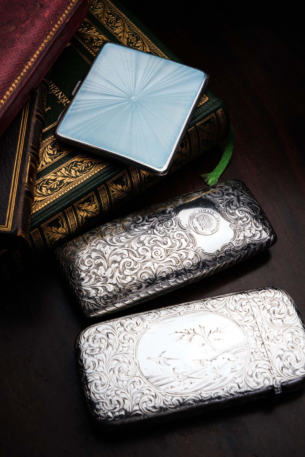 Antique Sterling Silver Guilloche Enamel Cigarette Case with Blue Sunburst Top - William Neale & Son Ltd 1913 View II