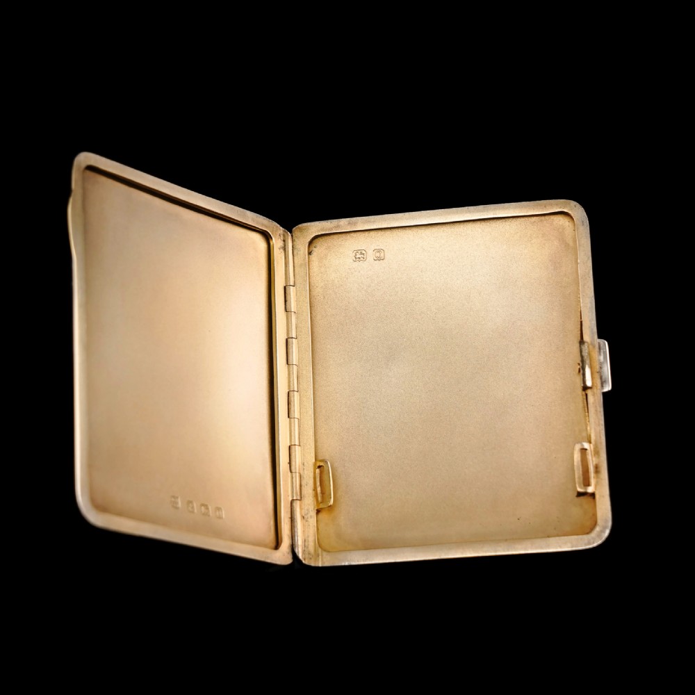 Antique Sterling Silver Guilloche Enamel Cigarette Case with Blue Sunburst Top - William Neale & Son Ltd 1913 View XI