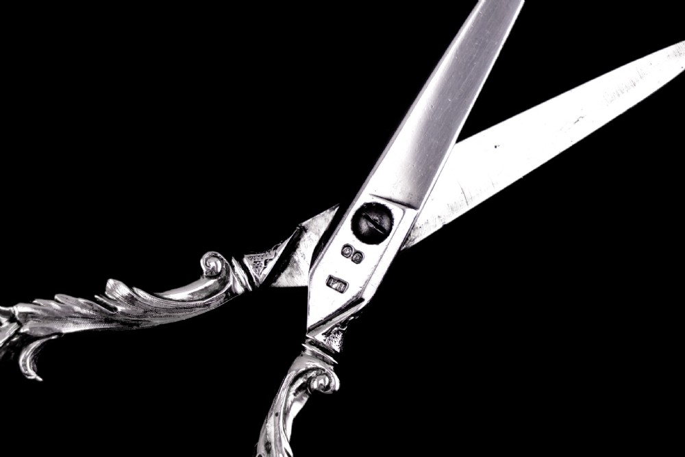Antique Victorian Solid Silver Scissors/Grape Shears Cast Acanthus Design - Francis Higgins 1846 View IV