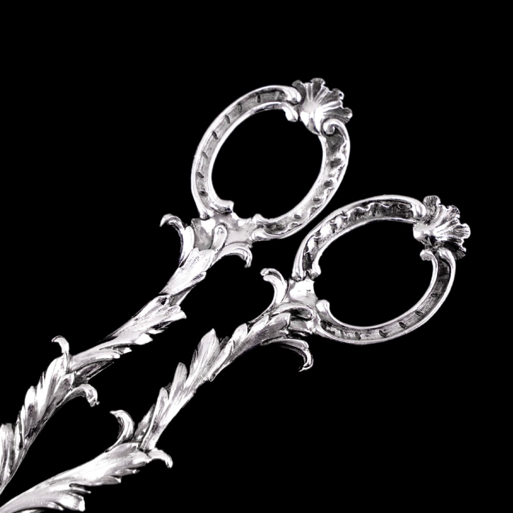 Antique Victorian Solid Silver Scissors/Grape Shears Cast Acanthus Design - Francis Higgins 1846 View VIII