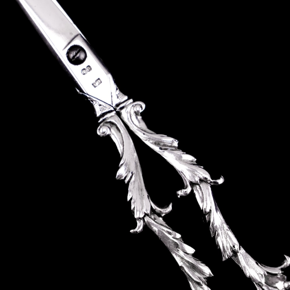 Antique Victorian Solid Silver Scissors/Grape Shears Cast Acanthus Design - Francis Higgins 1846 View IX