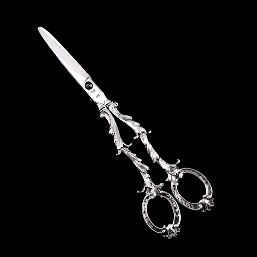 Antique Victorian Solid Silver Scissors/Grape Shears Cast Acanthus Design - Francis Higgins 1846 View X