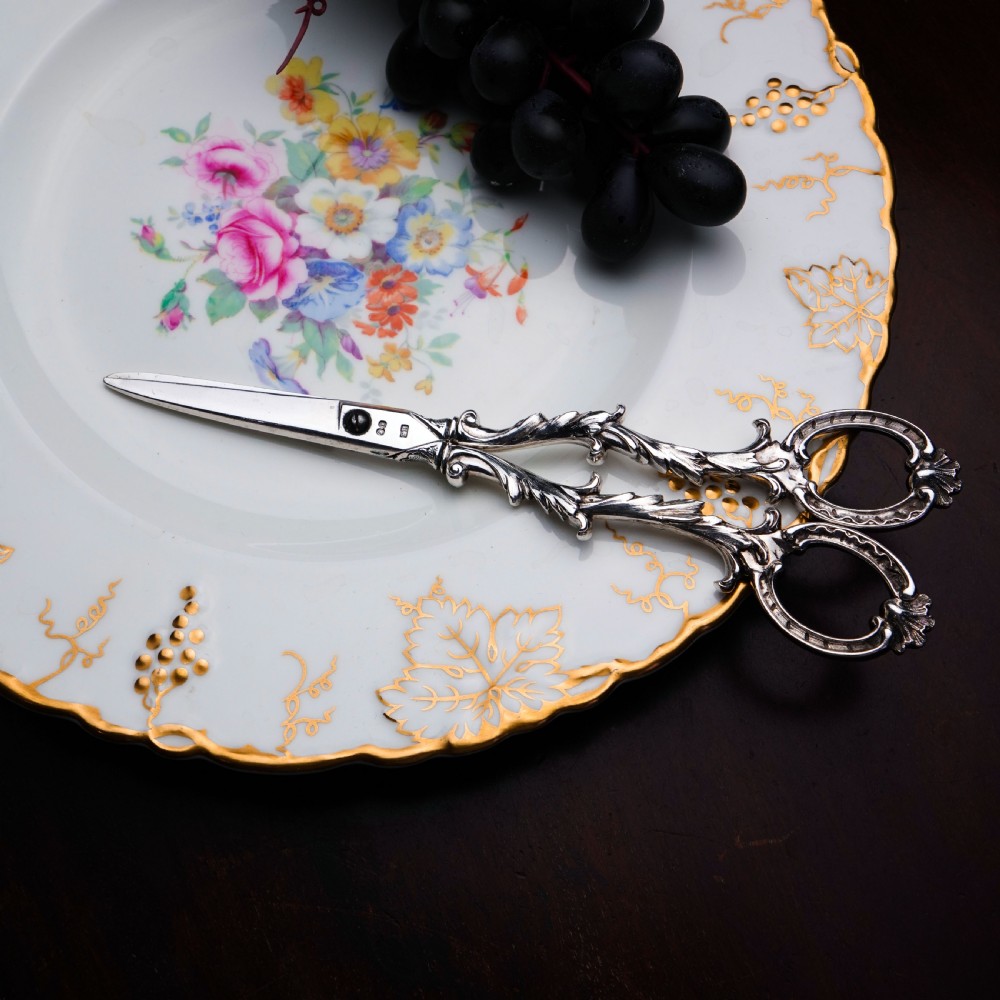 Antique Victorian Solid Silver Scissors/Grape Shears Cast Acanthus Design - Francis Higgins 1846 View XII