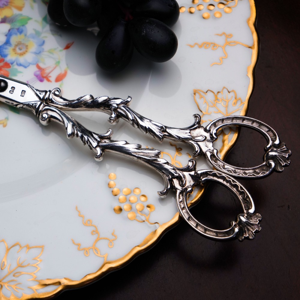 Antique Victorian Solid Silver Scissors/Grape Shears Cast Acanthus Design - Francis Higgins 1846 View XIII