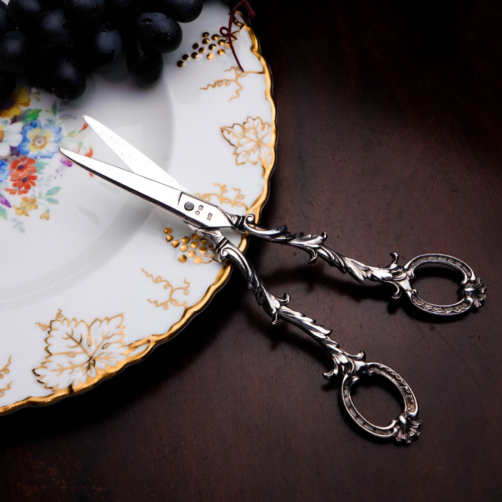 Antique Victorian Solid Silver Scissors/Grape Shears Cast Acanthus Design - Francis Higgins 1846 View XIV