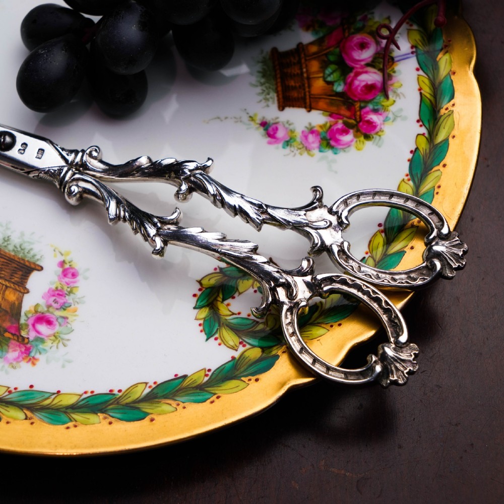 Antique Victorian Solid Silver Scissors/Grape Shears Cast Acanthus Design - Francis Higgins 1846 View XV