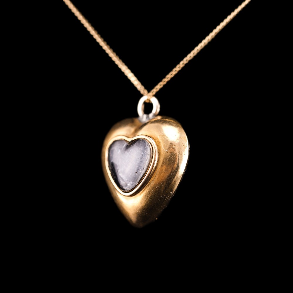 Antique Victorian 18ct Gold Heart Shaped Charm Pendant with Pearl - c.1890 View XV