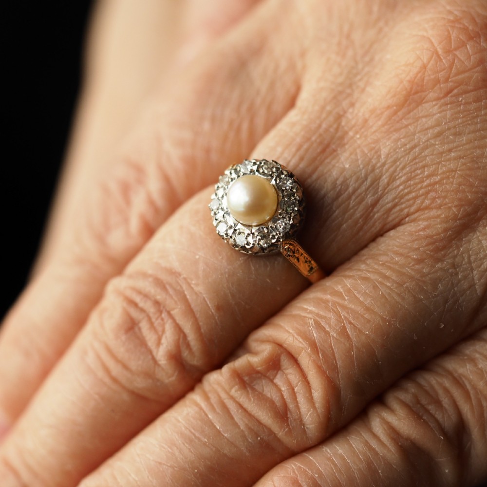 Antique Pearl & Diamond Cluster Ring 18ct Gold - c.1900s View VI